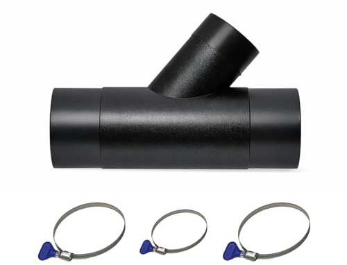 PROVISO TOOLS Y Stück Verteiler 100mm Absaugung Werkstatt – Schlauchklemmen | ABS-Kunststoff Absaugrohr-Adapter: Ø100mm auf Ø63mm Abzweig als Reduzierstück – Rohrverbinder für Abluft, Zweiwege-Anschluss