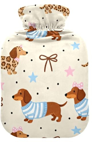 Cute Cartoon Brown Sausage Dog hot Bottle Water Bag with Soft Cover, 1L Water Bags for Period Cramps, Period Cramps