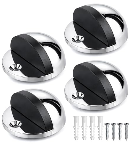 ZAVIA Oval Door Stop (Set of 4) | Stainless Steel Floor Mounted Door Stopper for Skirtings & Floors | Anti-Slam Door Stops with Thick Rubber | Best for Home & Office Use (45mm, 4, Count)