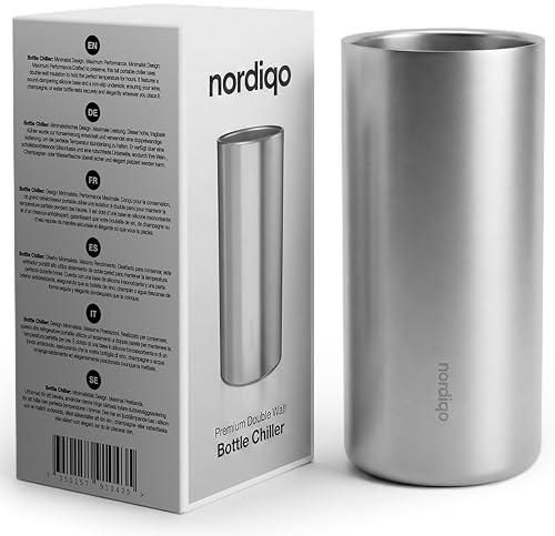 Nordiqo Wine Cooler Stainless Steel | 24cm Extra Tall & Slim | Double Walled Vacuum Insulated | Premium Bottle Chiller