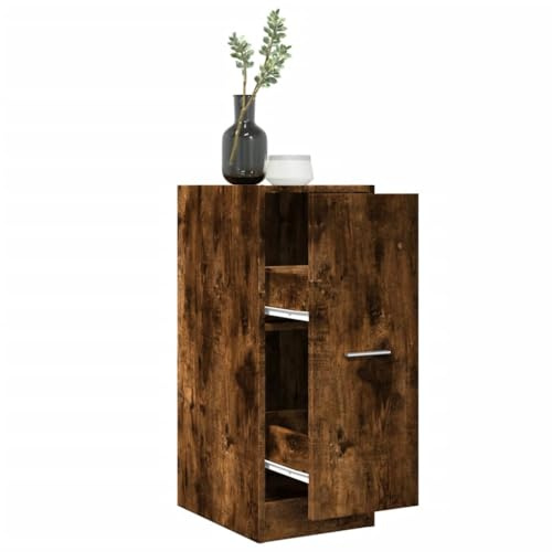 XHNIFBN Kompakter Apothekerschrank Räuchereiche 30x41x77,5 cm Holzwerkstoff mit 2 Schubladen, 65 kg Gesamtbelastbarkeit, moderner Aufbewahrungsschrank für Küche, Büro, Flur und Wohnzimmer