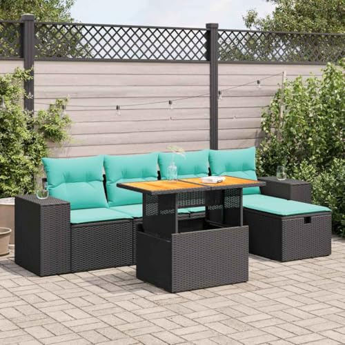 QJBSAVVA 6-TLG Gartenmöbel Set Poly Rattan Schwarz Rot 62x62x69 cm Ecksofa mit Stauraum Robust & UV-beständig Modernes Design Balkon Garten Terrasse