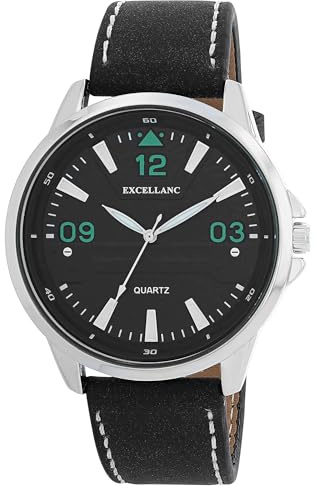 Excellanc Herren Armbanduhr aus Kunstleder in Schwarz, in Einer Länge von 25.5 cm, Klassisches Design für jeden Mann