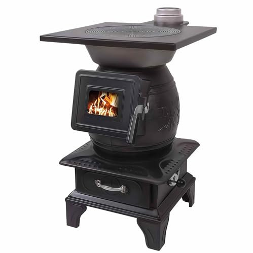 Mixtric Gusseiserne Holzofen, Holzöfen für Zuhause, Innen-Holzheizofen, Tragbarer Gusseiserner Holzofen für Hausheizung, Kochen und Camping