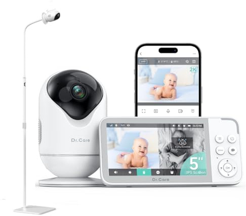 Dr.Care VistaView 5” Smart WLAN Babyphone mit Bodenständer – 2K-HD-Kamera, App-Steuerung, Bewegungs- & Schreialarm, Nachtsicht, 5000 mAh Akku, Gegensprechfunktion