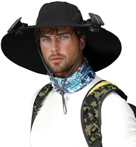 2026 Ventilador de carga solar desmontable con carga USB, sombrero incorporado con ala grande, sombrero de verano para exteriores, sombrero de escalada y pesca para hombre (dos estilos de ventilador