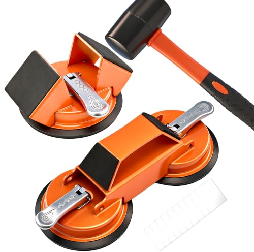 Saker Laminat Verlegeset mit 2 Saugnapf-Typen & Schlagfunktion | | Doppel- & Einzel-Saugnapf + Gummihammer, Bodenlücken-Reparatur für Laminat & Vinyl