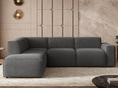 GRAINGOLD Eluno Ecksofa 292x220 cm, L-Form Sofa, Ecksofa für Wohnzimmer, Geflechtstoff, 4-Sitzer Eckcouch, Modernes Design (Dunkelgrau, Links)