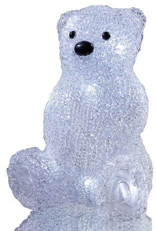 Hellum LED Acryl-Bär transparent- Weihnachtsdekoration für Innen, 10 LED, Batteriebetrieben (3xAA), 19 cm hoch, Eisbär Leuchtend weiß, Winterdekoration Indoor 575101