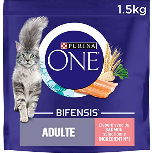 PURINA ONE | BIFENSIS | Gato Adulto | Fortalece el sistema inmunológico, el equilibrio del microbioma y ayuda a mantener un sistema urinario saludable | Croquetas | Salmón | Bolsa | Lote de 6 x 1,5 Kg