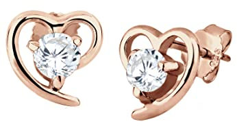 Elli - Boucles d'oreilles - Clous et puces Coeur Plaqué Or- Argent 925/1000 - Oxyde de Zirconium - 308781115