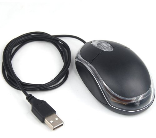 Tenlacum Qualité USB Souris Optique Filaire molette de défilement Mini Souris pour PC Portable LED - Noir