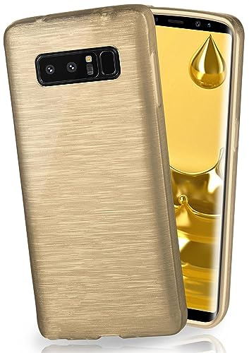 moex Stylische Brushed Aluminium-Optik & starker Grip | Ultra dünne Silikonhülle passend für Samsung Galaxy Note8 in Gold