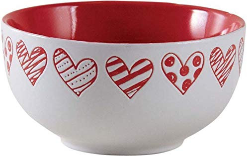 AUBRY GASPARD - Bol en Grès Blanc avec Cœur Rouge - Ø 13 cm, Hauteur 7 cm - Robuste - Compatible Lave-Vaisselle - Idéal pour Soupe, Céréales, Desserts - Design Moderne et Élégant - 0.46 kg