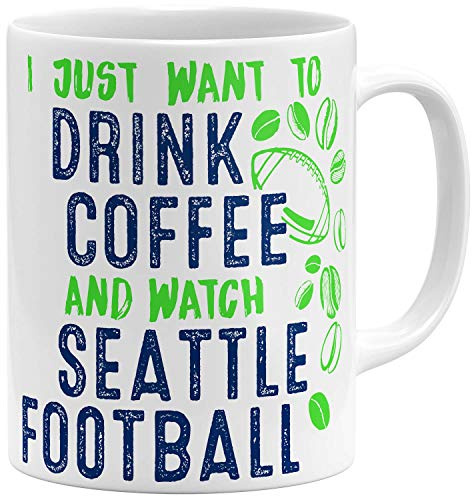 OM3® - Seattle-Coffee - Tasse - Keramik Becher - American Football Mug - 11oz 325ml - Beidseitig Bedruckt - Weiss