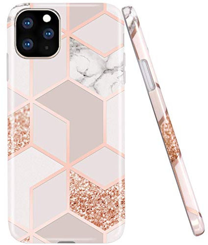 JAHOLAN iPhone 11 Pro Max Case Bling Glitter Sparkle Marble Design Clear Bumper TPU Soft Rubber Silicone Cover Phone Case for iPhone 11 Pro Max 6.5 inch 2019 - Rose Gold