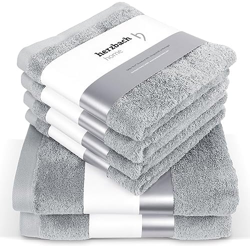 herzbach home Premium Handtücher-Set 100% Baumwolle - weich & saugstark - Grau