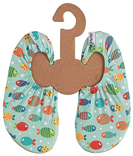 Slipstop Kinder Strandschuhe Anti Rutsch Ballett Schuhe Schwimmschuhe Urlaub Badeschuhe Yoga Pool Aquarium Fische für Mädchen und Jungs grün/bunt, Größe 27-29