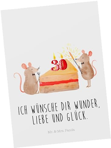 Mr. & Mrs. Panda Postkarte 30. Geburtstag Mäuse Kuchen - Geschenk, Torte, Kuchenliebe, Ansichtskarten, Einladung, Happy Birthday, Geburtstagsfeier,