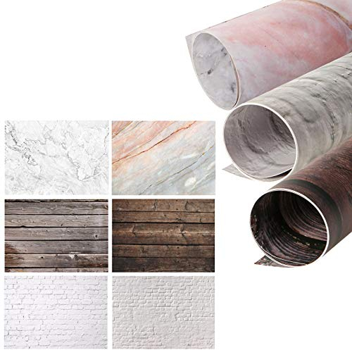 Selens 3 Stück 2 in 1 Hintergrund Marmor Zement Backstein Mauer und Holzmaserung 56x88cm Flat Lay Tischplatte Fotografie Doppelseitiger Hintergründe für Gourmet Blogger, Kosmetik, Lebensfotos
