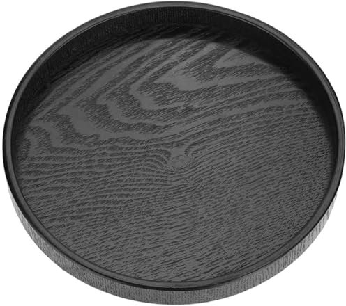 Round Wood Serving Tray, Solid Wooden Decorative Tray Non-Slip Tea Coffee Table Tray Snack Plate Food Meals Serving Tray with Raised Edges for Home Decor Kitchen Restaurant