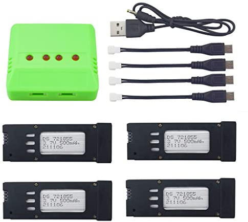 ZYGY Zubehör 4pcs 3.7V 500mAh Lithium Batterie mit 4 in 1 Ladegerät für E58 JY019 S168 Faltender RC Quadcopter