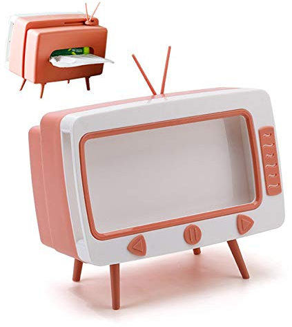 SGVAHY Kreative Taschentuchbox mit Handy-Ständer, einzigartiges lustiges TV-Design, kompatibel mit allen Handys für Schlafzimmer und Bürozimmer (Pink)