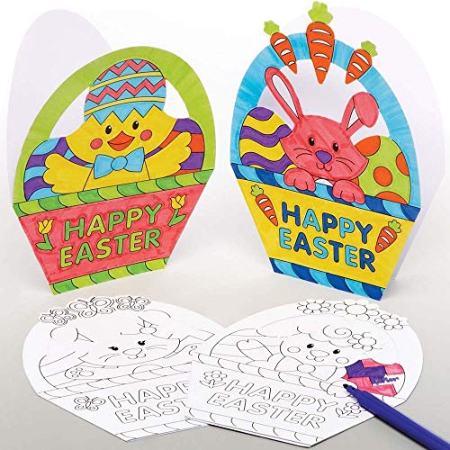 Baker Ross AX775 Karten im Osterkorbmotiv zum Ausmalen, Osterkarten für Kinder, 10 Stück