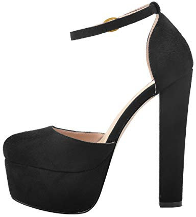 Only maker Damen Riemchenpumps Mary Jane Schuhe Plateau Pumps Block High Heels Wildlederoptik Schwarz 42 EU
