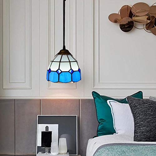 AIBOTY 6 breite Tiffany Style hängende pendelleuchte bunt Glas Lampe Tades Vintage Dekoration hängende Lampe 1 hellrestaurant Mini pendel Lampe handgefertigte deckenlichter kandelier,Blau