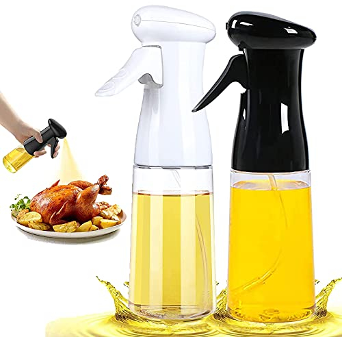 2 Pezzi Spruzzatore di Olio, olio spray per cooking, con pennello, Olive Oil 7 Oz / 210 ml per Cucina,bottiglia spray per olio, per kitchen, Baking, roasting, pasta, salad (nero e bianco)