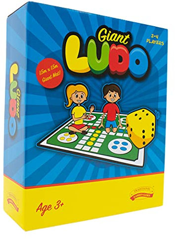Giant Garden Ludo Game – 1.5m x 1.5m Outdoor Board Game with Inflatable Dice, 16 Colourful Counters, Durable Mat & Pegs – Jumbo Family Lawn Game for Kids & Adults, Indoor/Outdoor Use