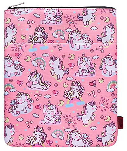 Buchhülle mit niedlichem Einhorn-Design, waschbarer Stoff, Buchhüllen mit Reißverschluss, Größe M, 27,9 x 22,6 cm, Einhorn-Geschenke für Mädchen