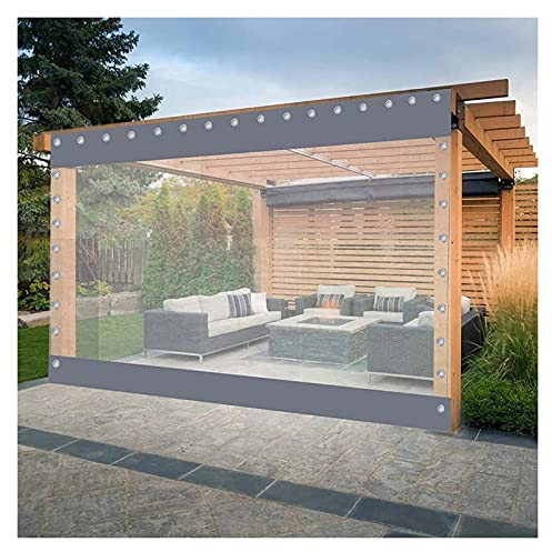 AMDHZ Wasserdichter Vorhang for Den Außenbereich Transparent PVC Reißfestigkeit 0, 50mm mit Ösen Beschattung Oben und Unten for Terrasse, Pavillon, Garten (Color : Clear Gray, Size : 3.2x2.5m)