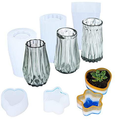 Cayway 5 Pz Botella Molde de Resina de Silicona Florero Foral Moldes Resina para Macetas Moldes de Resina para Resina Epoxi, Decoración del Hogar