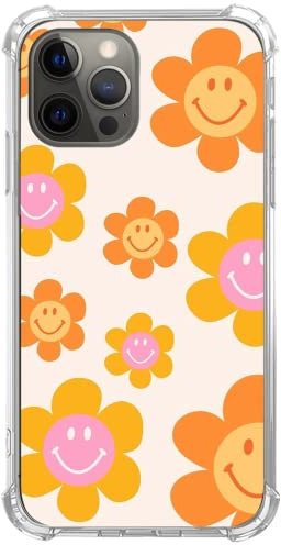 Indie Smiley Face Flower Daisy Power Phone Case Compatible with iPhone 12/ iPhone 12 Pro, Hippie Retro 90s Orange Aesthetic Case for iPhone 12/ iPhone 12 Pro, Trendy Design TPU Bumper Cover Case