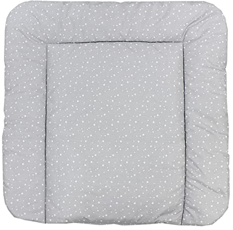 TupTam Baby Wickeltischauflage mit Baumwollbezug Gemustert, Farbe: Kleine Sterne/Grau, Größe: 70 x 70 cm