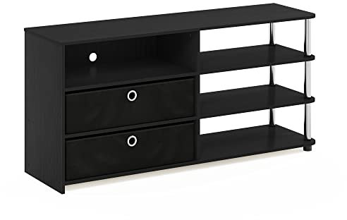 Furinno Jaya Meuble TV Conception Simple avec Poubelles Jusqu'à 55 pouces, Americano/Acier Inoxydable/Noir