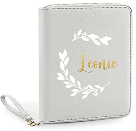 AWASG Organizer mit Namen personalisiert | Motiv Blumenkranz | Familienorganizer Reisemappe Dokumententasche viele Fächer Reisepass Karten Unterlagen Impfpass (grau)