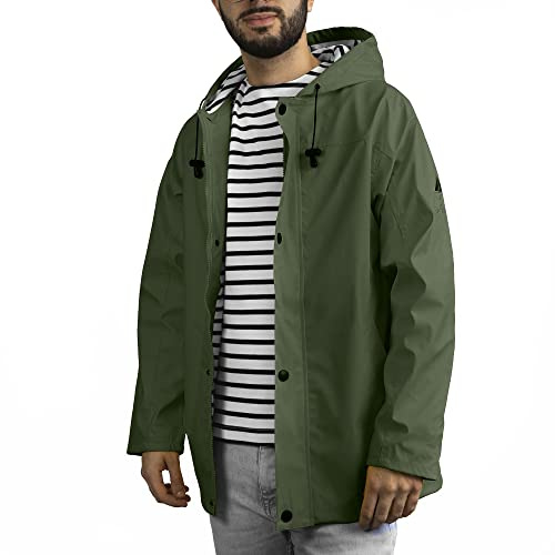 Breizh Ocean - Ciré Imperméable, du XS au 4XL, Création Française ARMOR - Intérieur Marinière Rayé - Mixte - Coupe Vent Homme ou Femme - Veste Imperméable - Manteau Homme