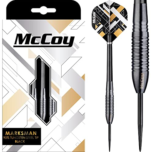 McCoy Darts D6025 Marksman | Premium 90% Wolframstahl Spitze Dartpfeile Set | Schwarz 24g