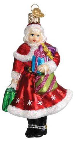 Old World Christmas Mrs. Claus Goes Shopping Glass Blown Ornament for Christmas Tree