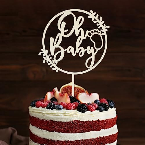 Oh Baby Cake Topper Wood, Oh Baby Cake Decoration for Baby Shower Decoration, Gender Reveal Party Decoration, Nappy Cake Decoration