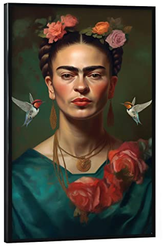 artboxONE Poster mit schwarzem Rahmen 30x20 cm Floral Frida Kahlo Color - Bild Frida Kahlo Blumen fine Art