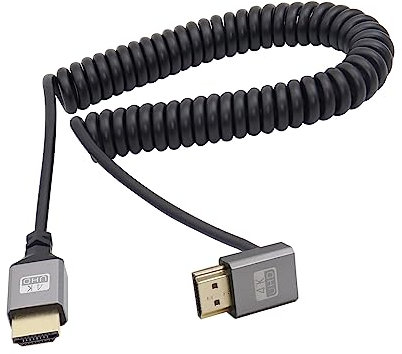 RIIEYOCA Cavo a spirale ad angolo di 90 gradi UHD 4K HDMI maschio a HDMI 18 Gbps ad alta velocità 2.0, supporta 4 K a 60 Hz, 1080p, ARC, 3D, estensibile a 1.5M/5FT