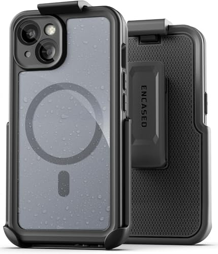 Encased Titan Designed for iPhone 15 Waterproof Case with Belt Clip (Compatible with MagSafe) Full Body Protective Phone Case with Holster (iPhone 15 Plus)
