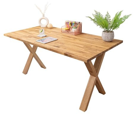 Solid Wood Oiled Oak Office Desk - 1200mm x 500mm x 27mm, Fully Finished Premium European Wooden Tabletop and X-Legs Workstation Table for Work, Writing and Study