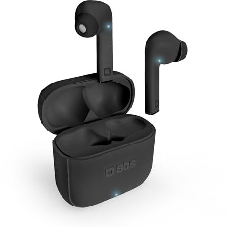 SBS auricolari TWS Beat Free compatibili con celluari Samsung, Oppo, Xiaomi, Huawei, iPhone 15/14/13 e precedenti, auricolari true wireless neri con touch control, cavetto e gommini inclusi