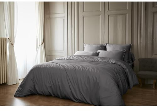 Housse de Couette 260 x 240 cm Bambou de Satin 120 Fils Salomé Anthracite