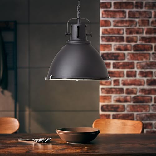 Lightbox Vintage Hängelampe - 144 cm, Ø 47 cm - industrielle Pendelleuchte mit Glas Abeckung & kürzbarer Kette - E27, max. 60 W - aus Metall/Glas - in Schwarz